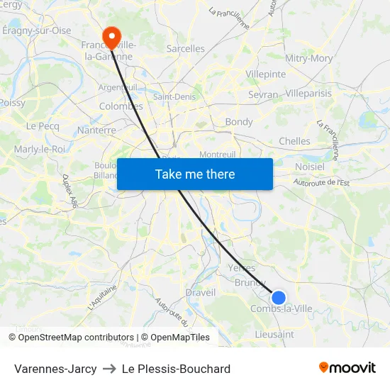 Varennes-Jarcy to Le Plessis-Bouchard map