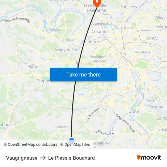 Vaugrigneuse to Le Plessis-Bouchard map
