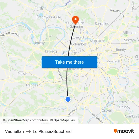 Vauhallan to Le Plessis-Bouchard map