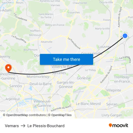 Vemars to Le Plessis-Bouchard map