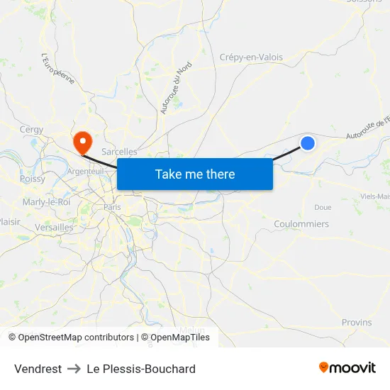 Vendrest to Le Plessis-Bouchard map