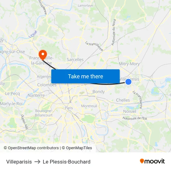 Villeparisis to Le Plessis-Bouchard map