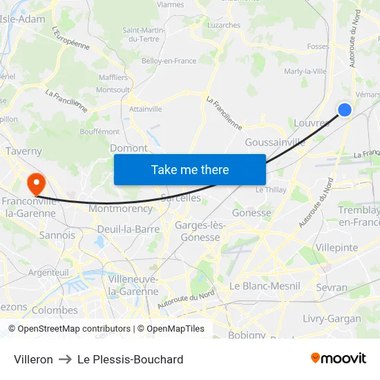 Villeron to Le Plessis-Bouchard map