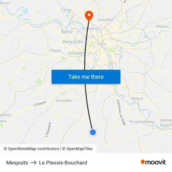 Mespuits to Le Plessis-Bouchard map