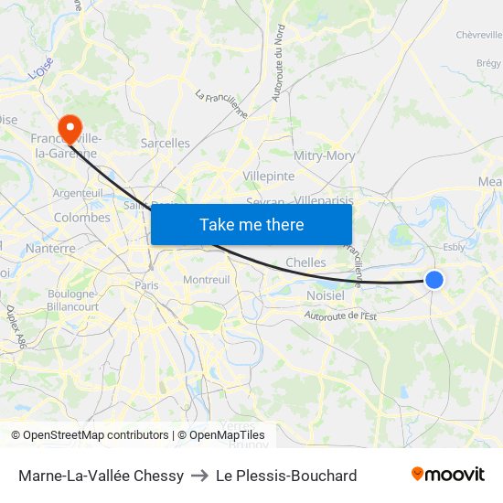 Marne-La-Vallée Chessy to Le Plessis-Bouchard map