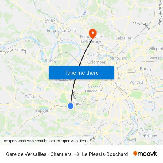 Gare de Versailles - Chantiers to Le Plessis-Bouchard map