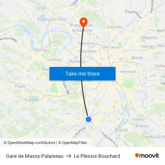 Gare de Massy-Palaiseau to Le Plessis-Bouchard map