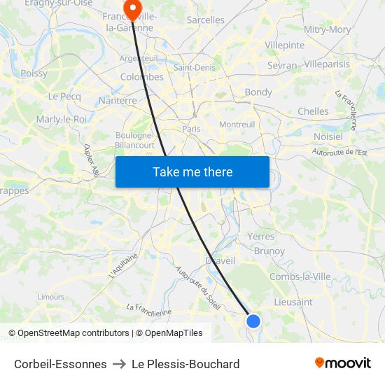 Corbeil-Essonnes to Le Plessis-Bouchard map