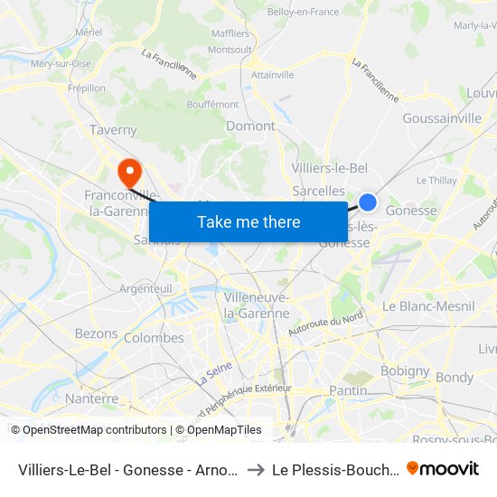 Villiers-Le-Bel - Gonesse - Arnouville to Le Plessis-Bouchard map