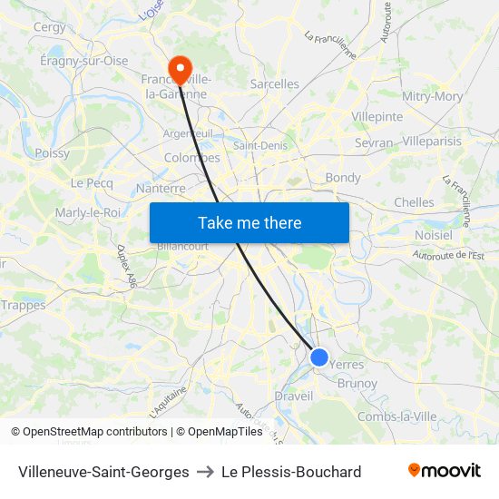 Villeneuve-Saint-Georges to Le Plessis-Bouchard map