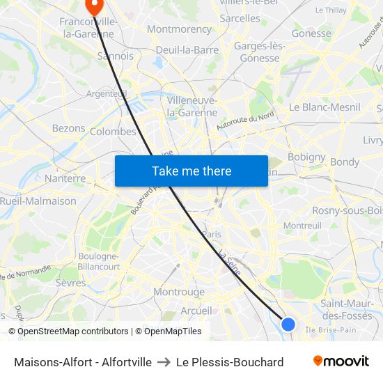 Maisons-Alfort - Alfortville to Le Plessis-Bouchard map