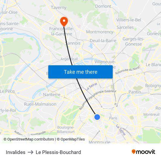 Invalides to Le Plessis-Bouchard map