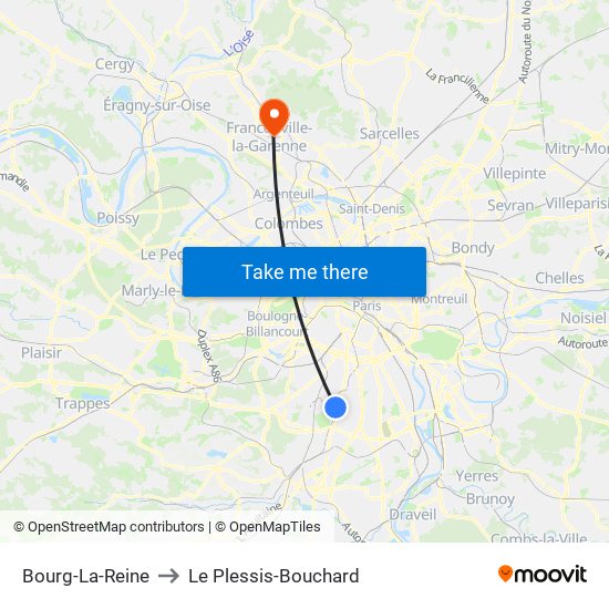 Bourg-La-Reine to Le Plessis-Bouchard map