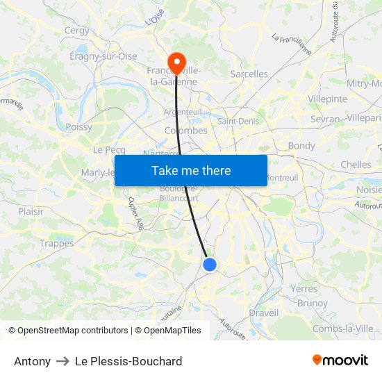 Antony to Le Plessis-Bouchard map