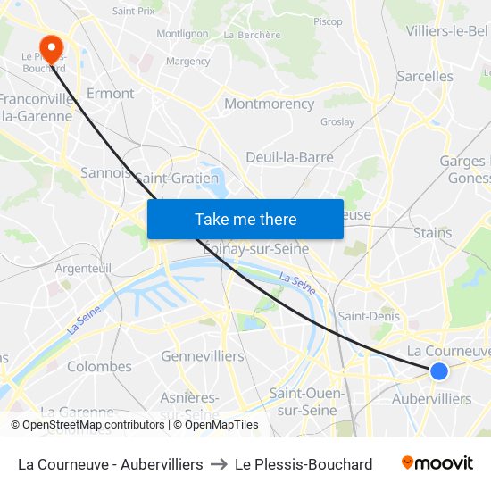 La Courneuve - Aubervilliers to Le Plessis-Bouchard map