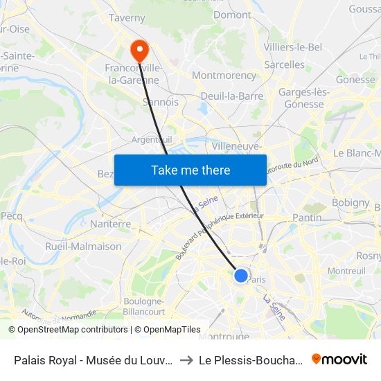Palais Royal - Musée du Louvre to Le Plessis-Bouchard map