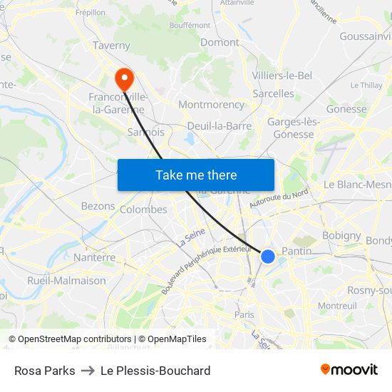 Rosa Parks to Le Plessis-Bouchard map