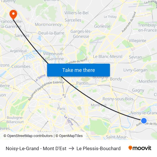 Noisy-Le-Grand - Mont D'Est to Le Plessis-Bouchard map