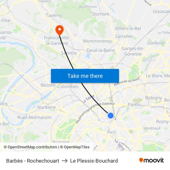 Barbès - Rochechouart to Le Plessis-Bouchard map