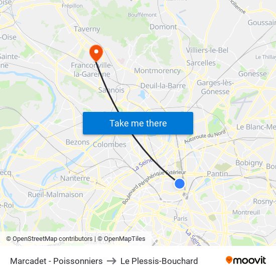 Marcadet - Poissonniers to Le Plessis-Bouchard map