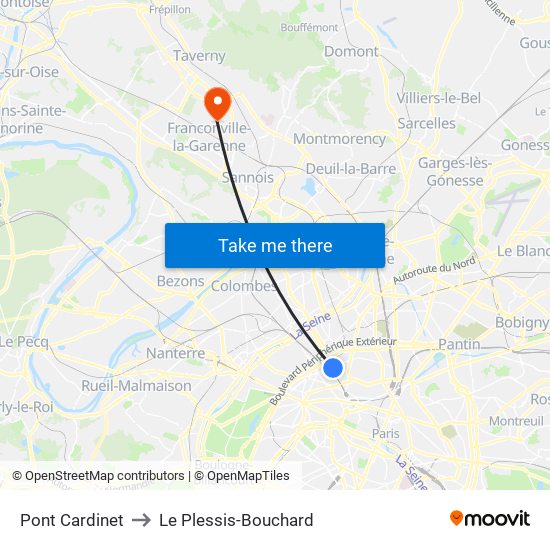 Pont Cardinet to Le Plessis-Bouchard map