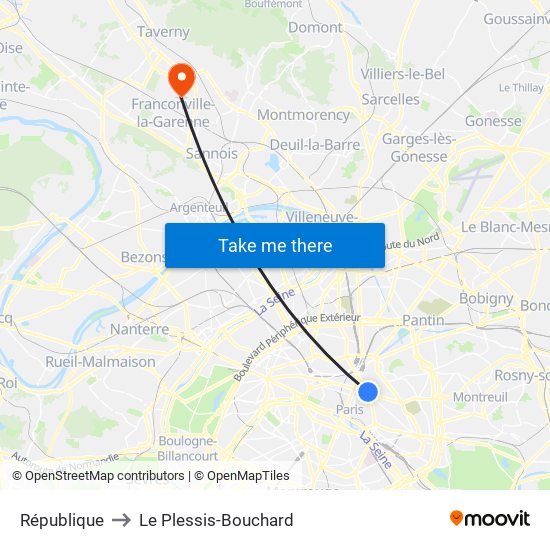 République to Le Plessis-Bouchard map