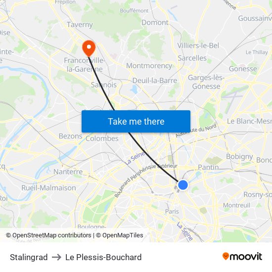 Stalingrad to Le Plessis-Bouchard map