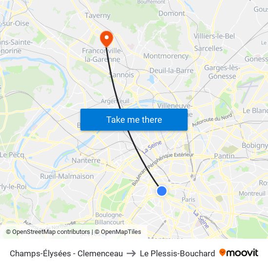 Champs-Élysées - Clemenceau to Le Plessis-Bouchard map