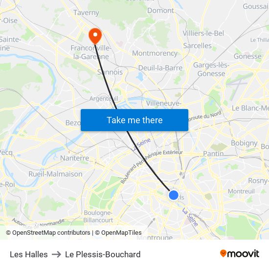 Les Halles to Le Plessis-Bouchard map