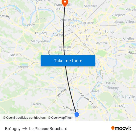 Brétigny to Le Plessis-Bouchard map