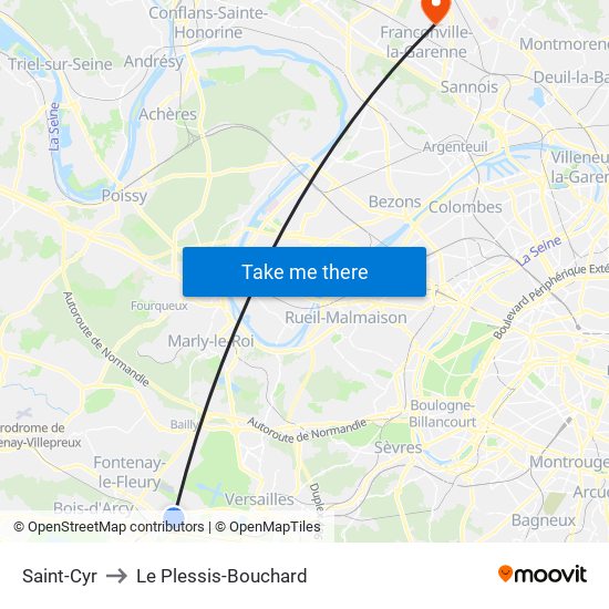 Saint-Cyr to Le Plessis-Bouchard map