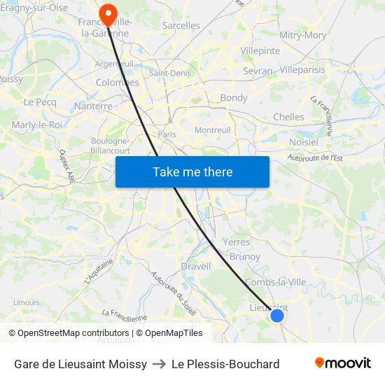 Gare de Lieusaint Moissy to Le Plessis-Bouchard map