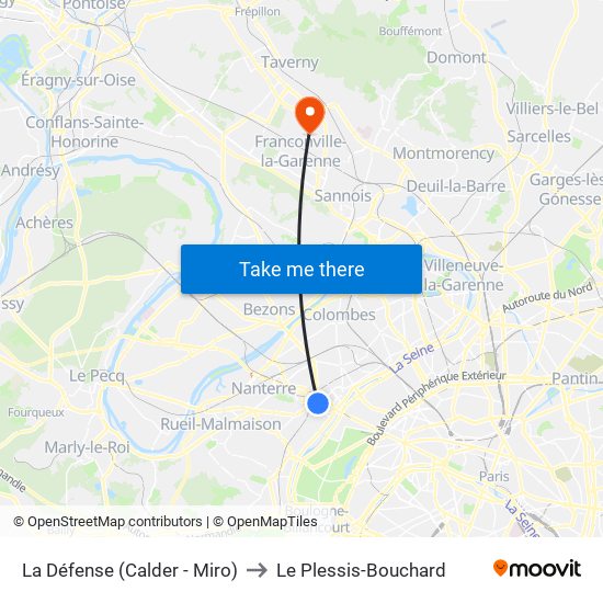 La Défense (Calder - Miro) to Le Plessis-Bouchard map
