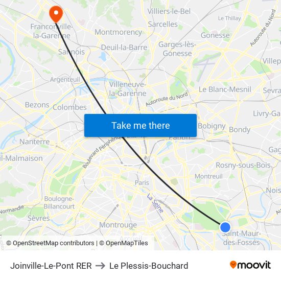 Joinville-Le-Pont RER to Le Plessis-Bouchard map