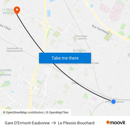 Gare D'Ermont-Eaubonne to Le Plessis-Bouchard map