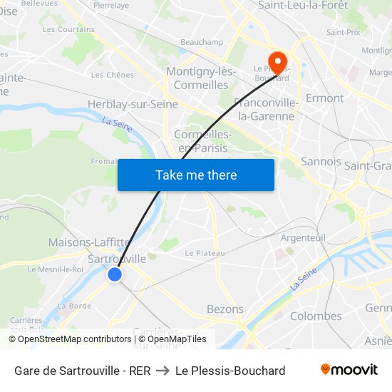 Gare de Sartrouville - RER to Le Plessis-Bouchard map