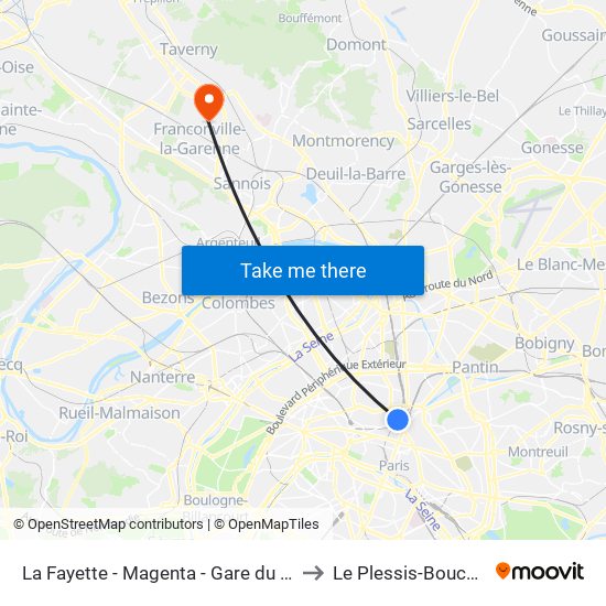 La Fayette - Magenta - Gare du Nord to Le Plessis-Bouchard map