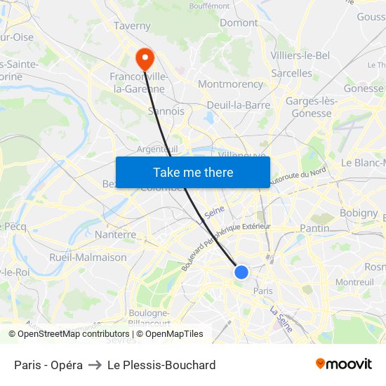 Paris - Opéra to Le Plessis-Bouchard map
