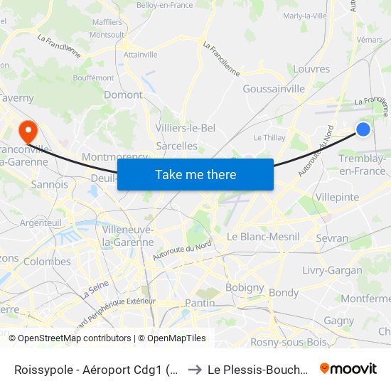 Roissypole - Aéroport Cdg1 (E2) to Le Plessis-Bouchard map