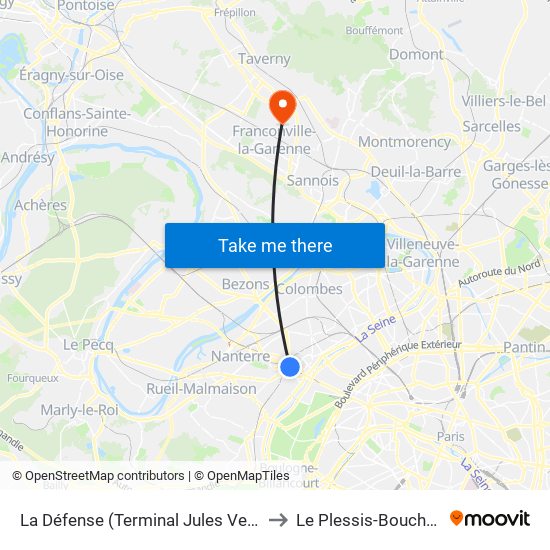 La Défense (Terminal Jules Verne) to Le Plessis-Bouchard map