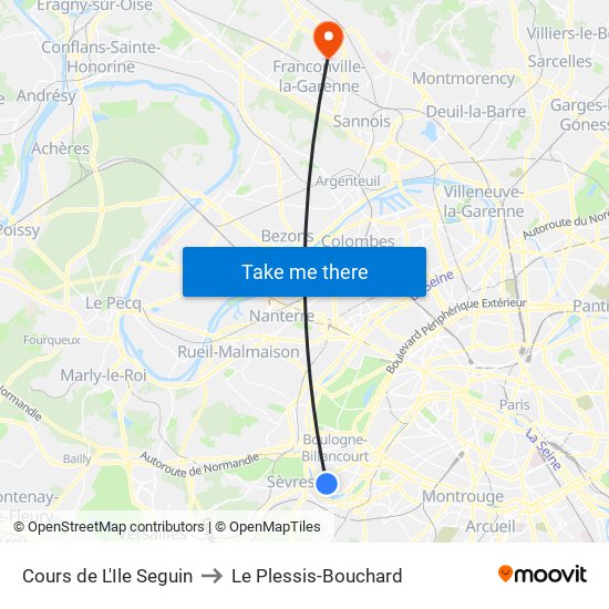 Cours de L'Ile Seguin to Le Plessis-Bouchard map