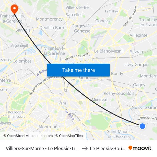 Villiers-Sur-Marne - Le Plessis-Trévise RER to Le Plessis-Bouchard map