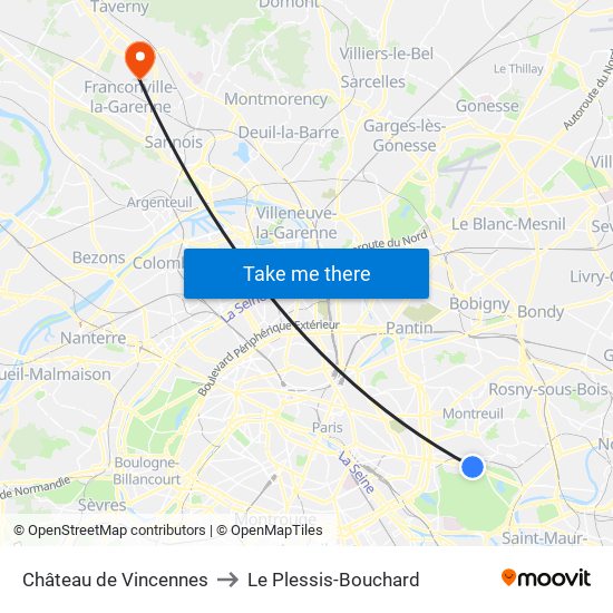 Château de Vincennes to Le Plessis-Bouchard map