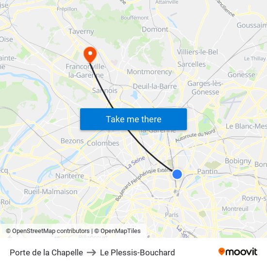 Porte de la Chapelle to Le Plessis-Bouchard map