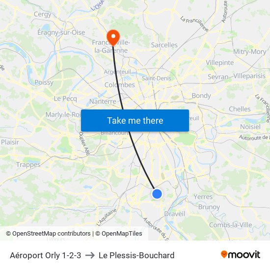 Aéroport Orly 1-2-3 to Le Plessis-Bouchard map