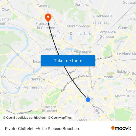 Rivoli - Châtelet to Le Plessis-Bouchard map