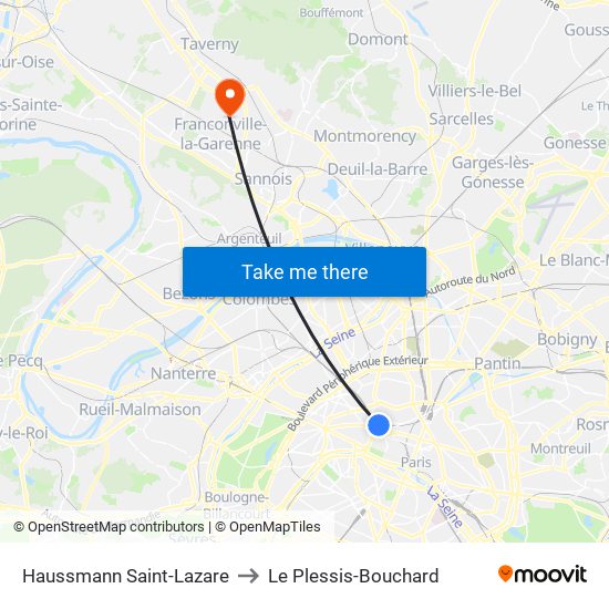 Haussmann Saint-Lazare to Le Plessis-Bouchard map