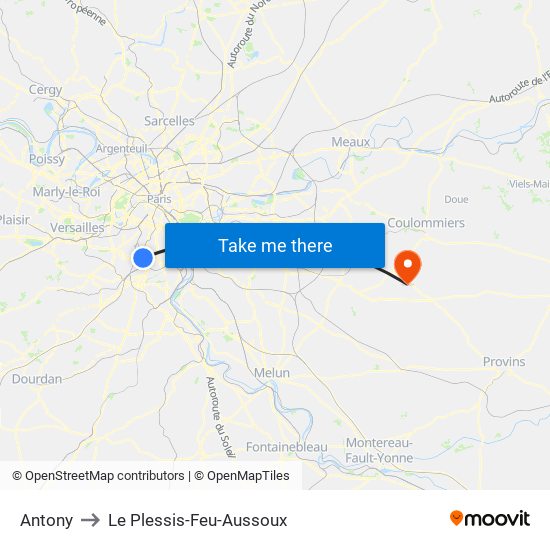 Antony to Le Plessis-Feu-Aussoux map