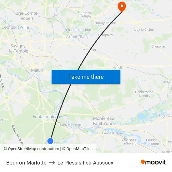 Bourron-Marlotte to Le Plessis-Feu-Aussoux map
