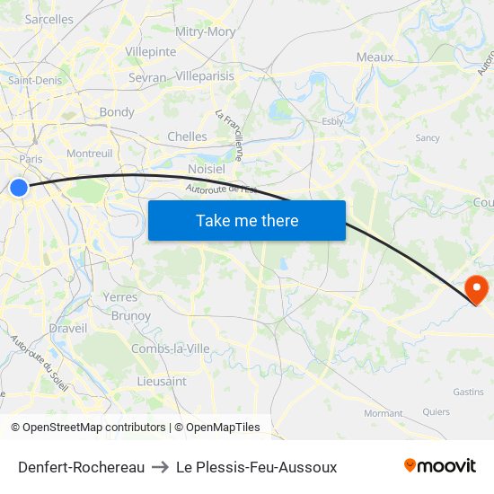 Denfert-Rochereau to Le Plessis-Feu-Aussoux map